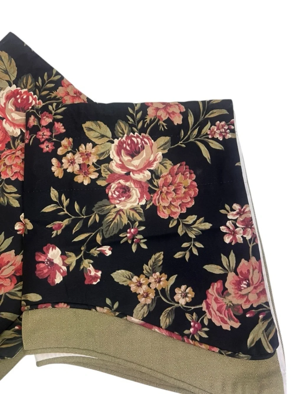 2 Country Curtains Floral Chintz Rose Bouquet Black Background Valances 51” Vtg